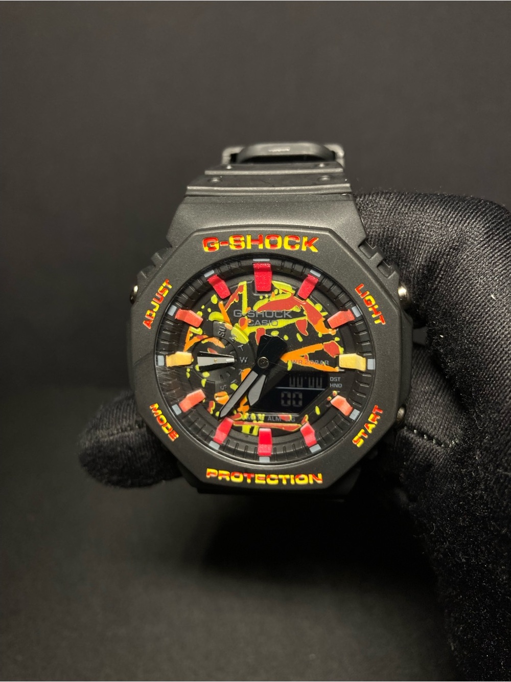 Custom G-Shock Black with Red and Yellow model GA2100